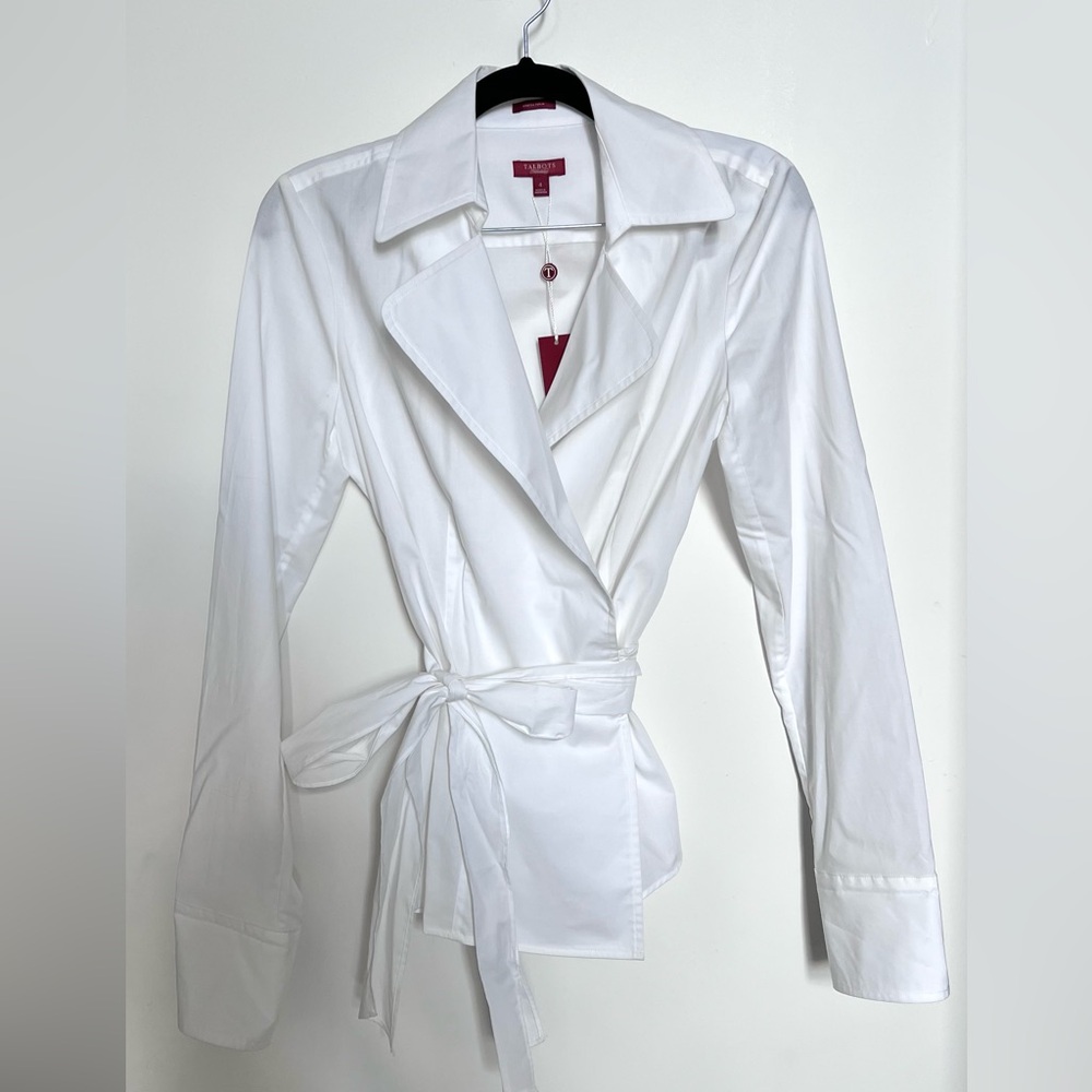 NWT Talbots Classic White Wrap Around Blouse Size 4